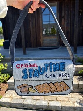Staud Tommy Stautines 'Stautine Crackers' Shoulder Bag in Navy & White